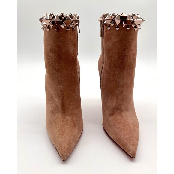Christian Louboutin Firmamma 100 Studded-Cuff Beige Suede Boots EU 37 US 7 - Picture 3 of 13